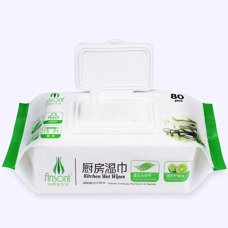 Private Label Newest Design Top Quality Big Size Disposable Reusable Lemon Flavor Kitchen Wet Wipes